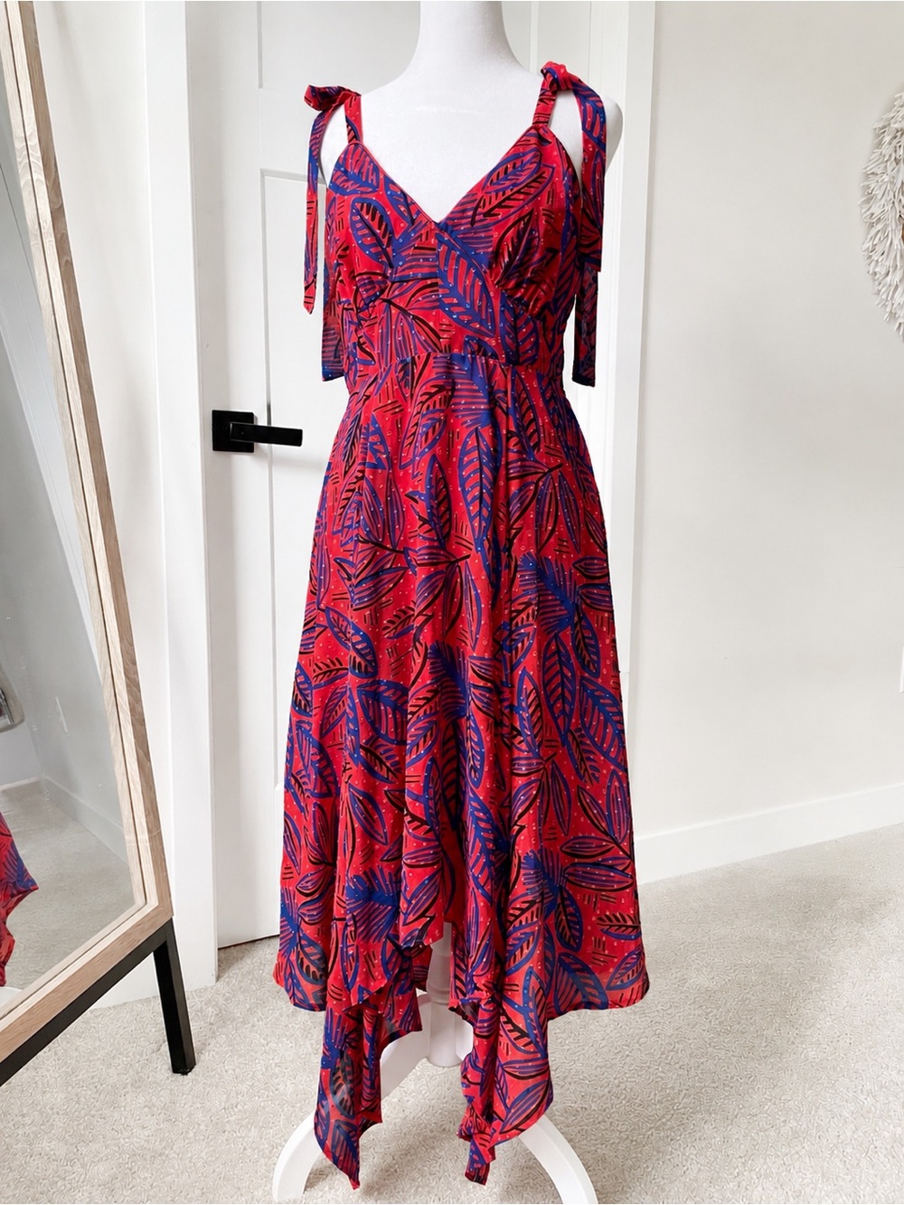 Alexis for Target Red Leaf Print Asymmetrical Hem Midi Dress